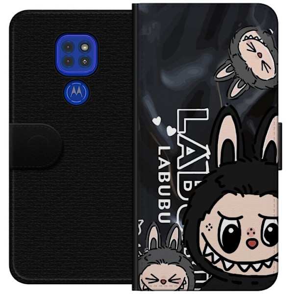 Motorola Moto G9 Play Tegnebogsetui <nl>Labubu Black Energy - Sort mønster i gade stil