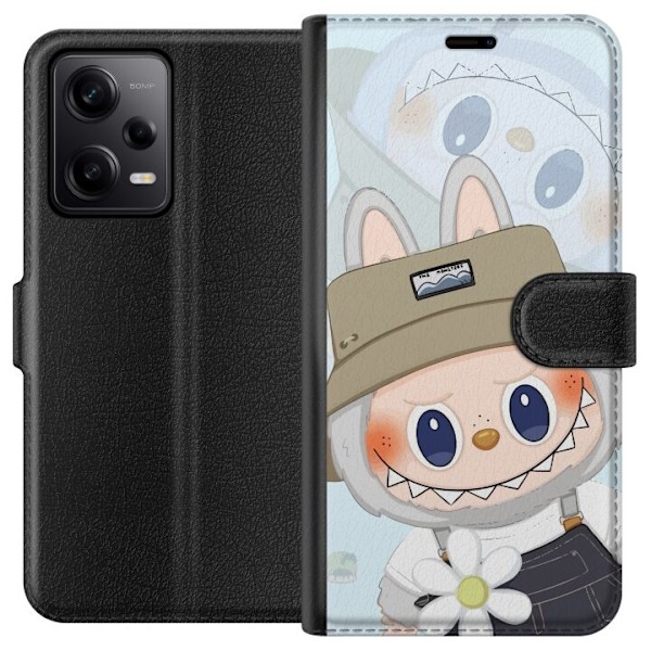 Xiaomi Redmi Note 12 Pro Plånboksfodral Labubu med hatt – Pop Mart-figur Mr. Butcher i retro stil med karaktär