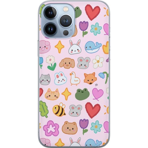 Kompatibelt Mobildeksel til Apple iPhone 13 Pro Max Kawaii-ikoner med dyr, blomster og hjerter