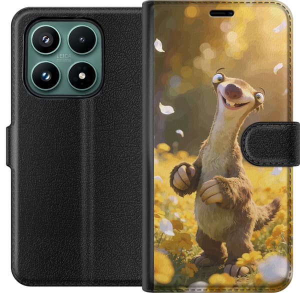 Kompatibelt Lommeboketui til Xiaomi 17 Sid fra Istid med et eikenøtt blant gule blomster i sollys gul