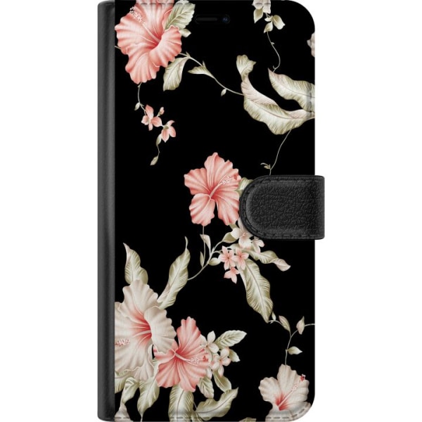 Xiaomi Redmi 9 Lompakkokotelo Kukkakuvioinen Musta