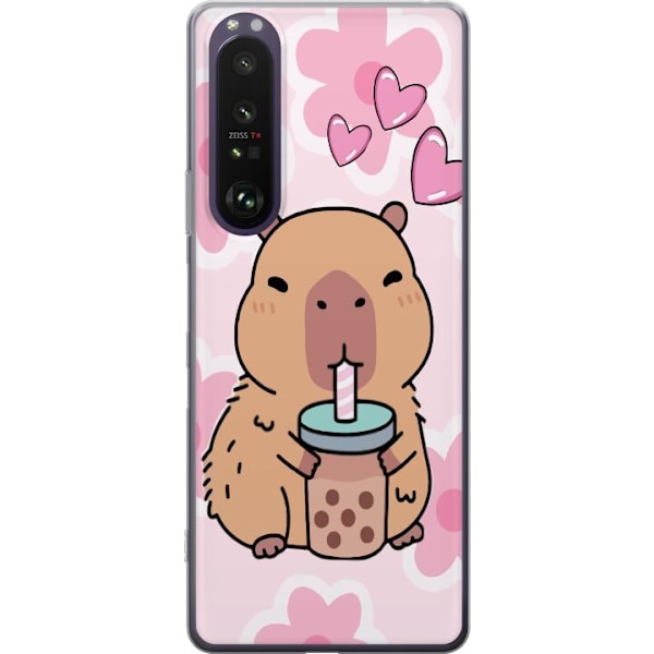 Sony Xperia 1 III Genomskinligt Skal Kawaii Capybara Hjärtan
