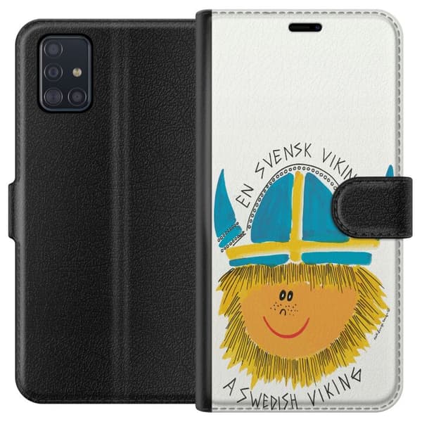 Kompatibelt Plånboksfodral till Samsung Galaxy A51 Svensk viking vit