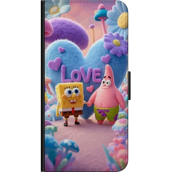 Kompatibel Tegnebogsetui til OnePlus 9 Pro SvampeBob og Patrick-kærlighed, pasteldesign med farverige hjerter, blomster og positiv energi