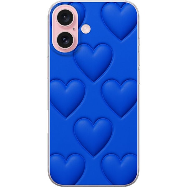 Apple iPhone 16 Gennemsigtig cover Blå Hjerter