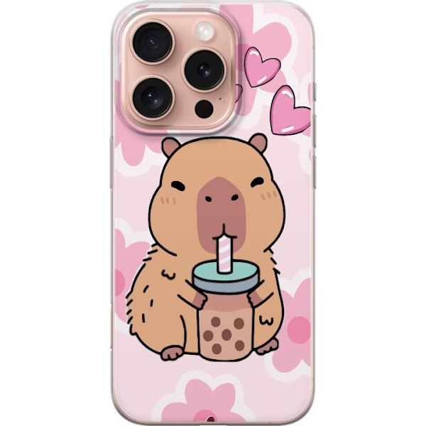 Apple iPhone 16 Pro Genomskinligt Skal Kawaii Capybara Hjärtan Anime Stil Söt Design Djurmotiv TikTok Populärt Present Tjej