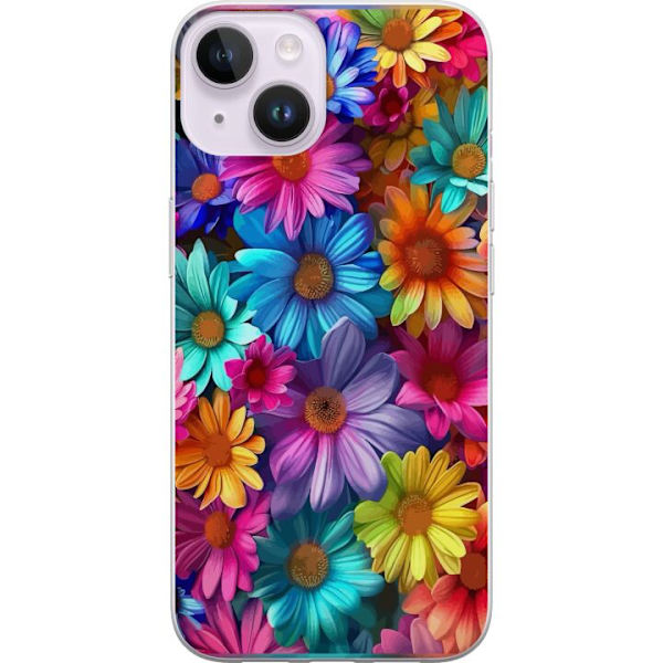 Apple iPhone 14 Plus Genomskinligt Skal Gerbera Blommor Färgglad Dekor Blommotiv Populärt Heminredning Färg Rik Väggkonst Design