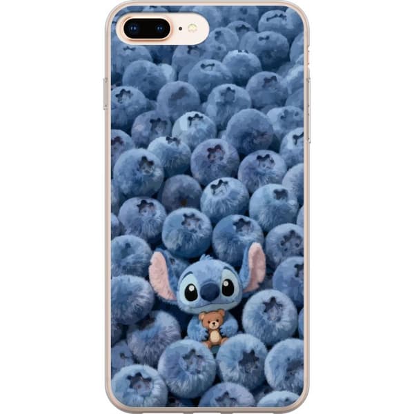 Kompatibelt Mobildeksel til Apple iPhone 8 Plus Søt fluffy blå figur med liten bamse blant myke blåbær blå