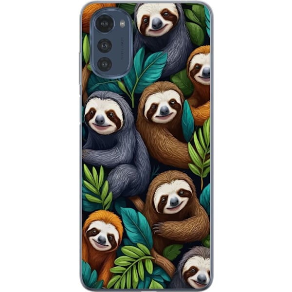 Motorola Moto E32s Gennemsigtig cover Sengångarstil - afslappet motiv med sød dovendyr