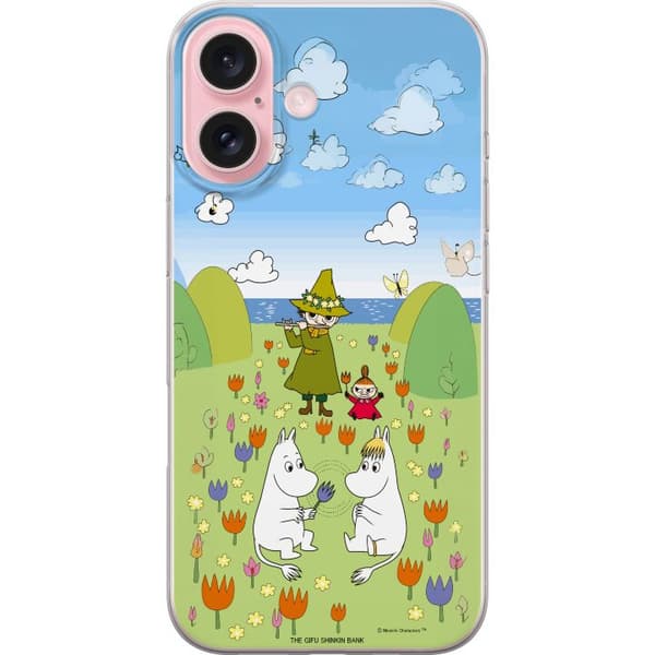Kompatibelt Mobildeksel til Apple iPhone 16 Mumin i blomsteräng grønn