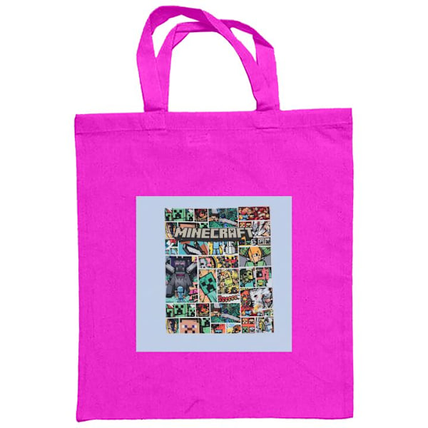 Mulepose | Holdbar Indkøbstaske i Stof Minecraft Kunst Mørkrosa one size