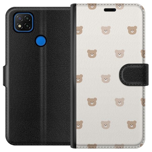 Xiaomi Redmi 9C Tegnebogsetui Teddybaggrund - søde teddybjør