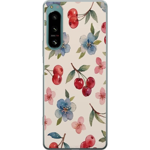 Sony Xperia 5 IV Genomskinligt Skal Bär & Blommor – mönster med blå blommor och skogsbär