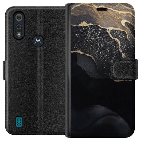 Motorola Moto E6i Tegnebogsetui Sort guld abstrakt