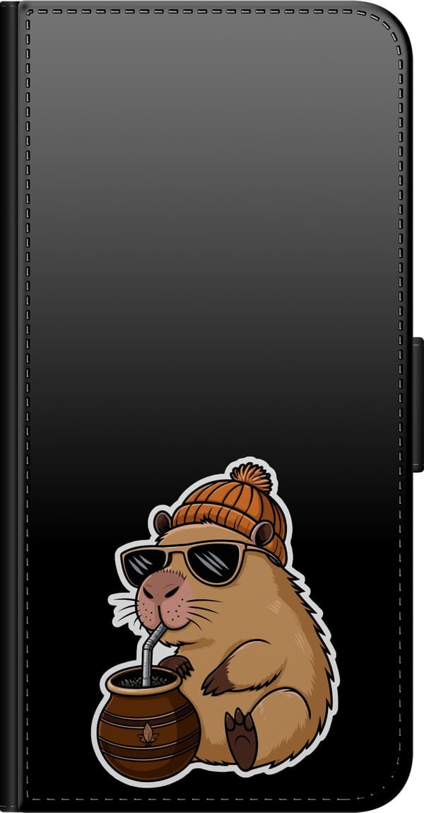 Kompatibelt Plånboksfodral till Huawei nova 8 Pro Mösscapybara - Brunt motiv med capybara med mössa och mate. brun