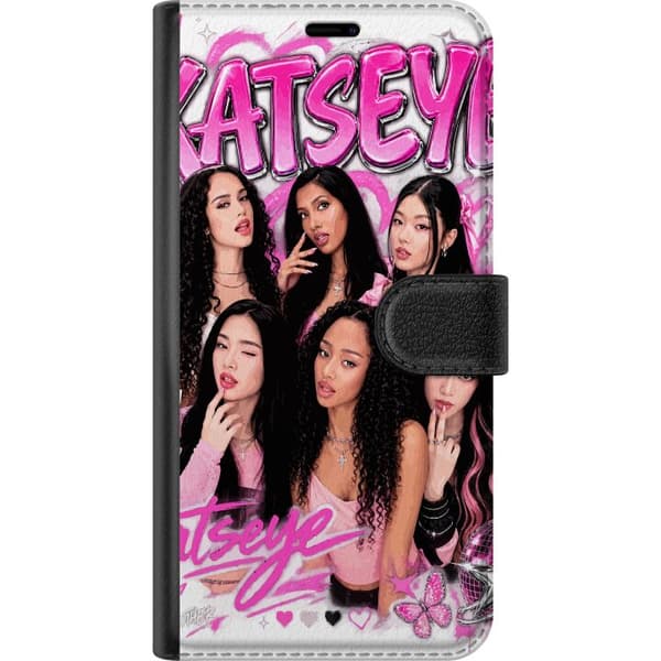 Kompatibel Tegnebogsetui til Apple iPhone 15 Plus Pink collage med pigegruppe, hjerter, stjerner, sommerfugle og retrodetaljer pink