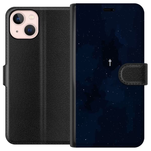 Kompatibel Tegnebogsetui til Apple iPhone 13 Vitt kors på stjärnhimmel blå