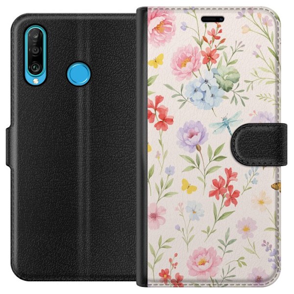 Huawei P30 lite Plånboksfodral Blommor