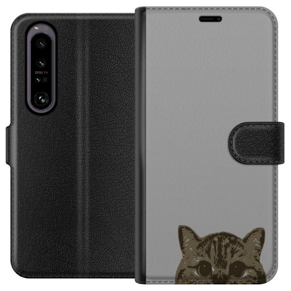 Sony Xperia 1 IV Tegnebogsetui Grå Katteblik - stilfuld kat design med grå baggrund
