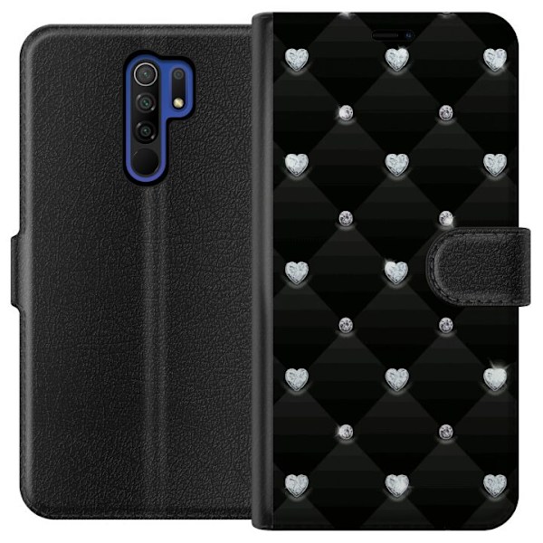 Xiaomi Redmi 9 Lompakkokotelo Bling Sydän