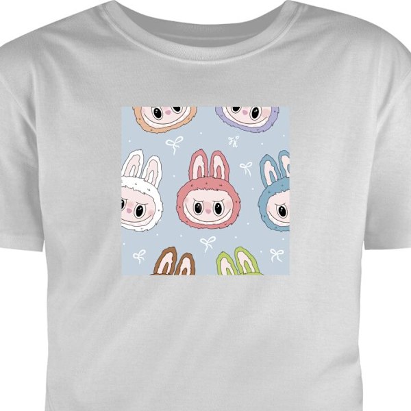 Barn-T-skjorte | Komfortabel T-skjorte for Barn Pastel Labubu grå 5-6 År