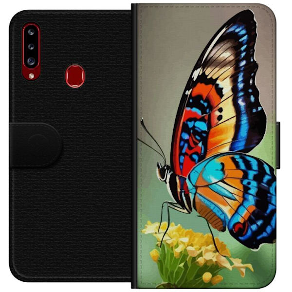 Samsung Galaxy A20s Tegnebogsetui Sommerfugl Natur Sommer Motiv Vinger Farverig Design Populær Dekoration Grafisk Eksotisk Tema