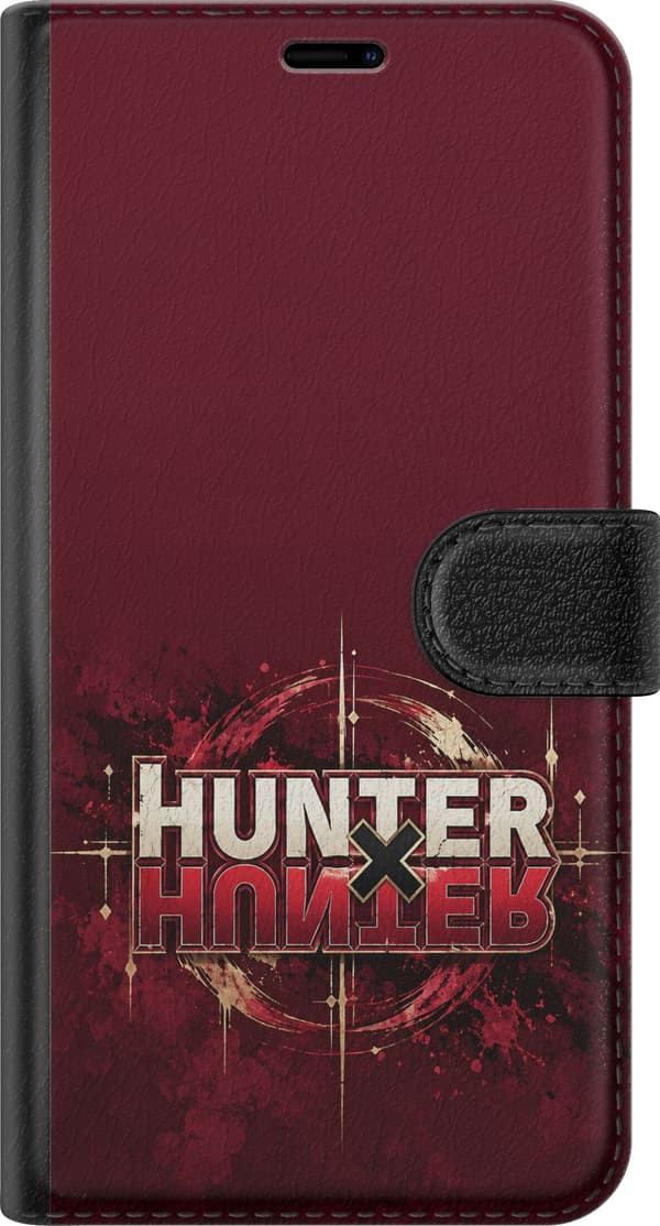 Yhteensopiva Lompakkokotelo Apple iPhone 8 Plus Hunter x Hunter – Viininpunainen tekstiaihe – Valkoinen ja punainen HUNTER-teksti, jossa on musta ris punainen