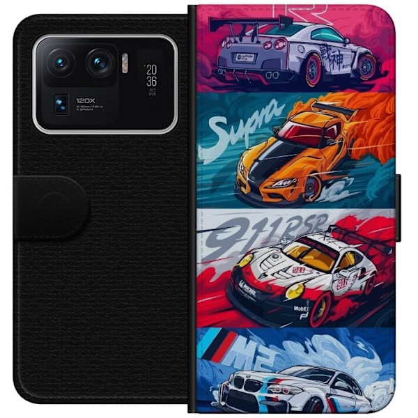 Xiaomi Mi 11 Ultra Lompakkokotelo Nopeat Autot - Piirretty Kuvio Toiminnalla