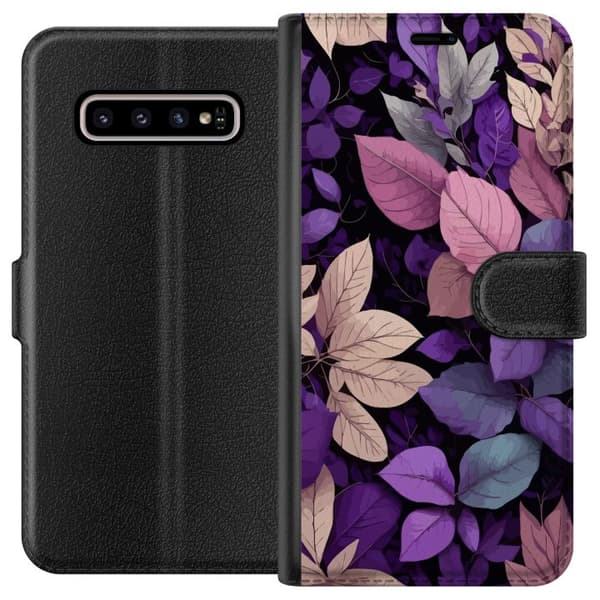 Kompatibelt Lommeboketui til Samsung Galaxy S10+ Lilla Blader