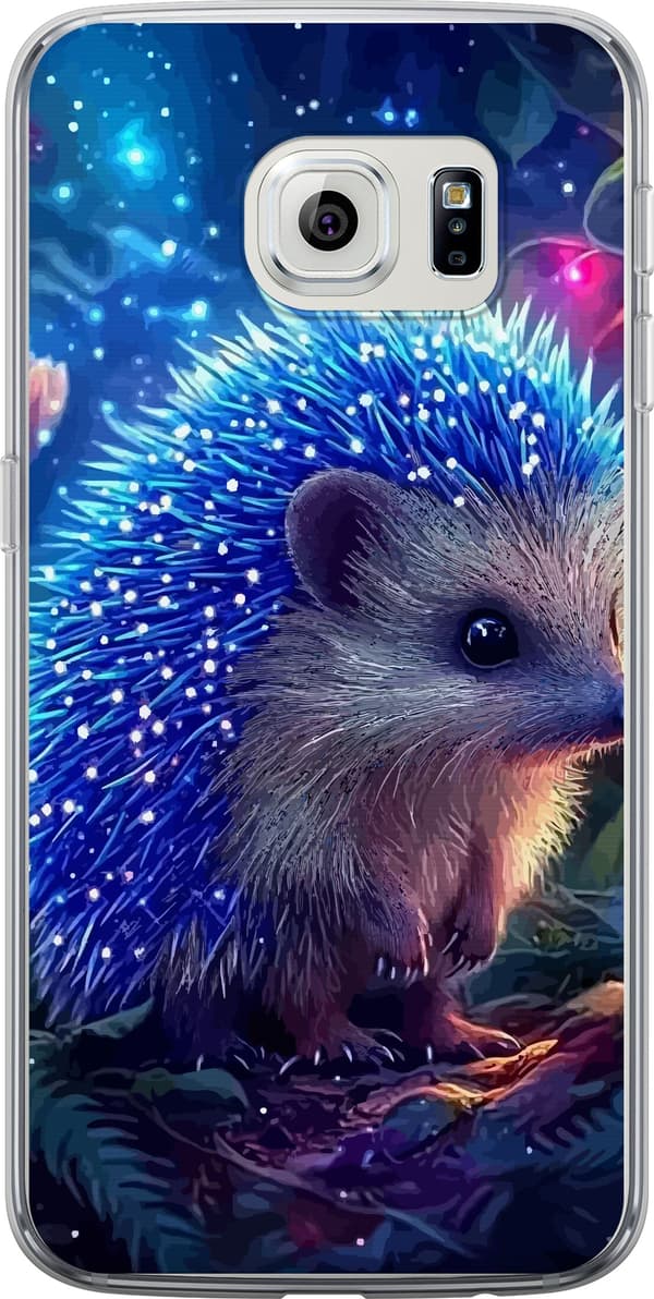 Kompatibelt Mobildeksel til Samsung Galaxy S6 edge Pinnsvin med blålysende pigger blant planter og stjernelignende lyspunkter blå