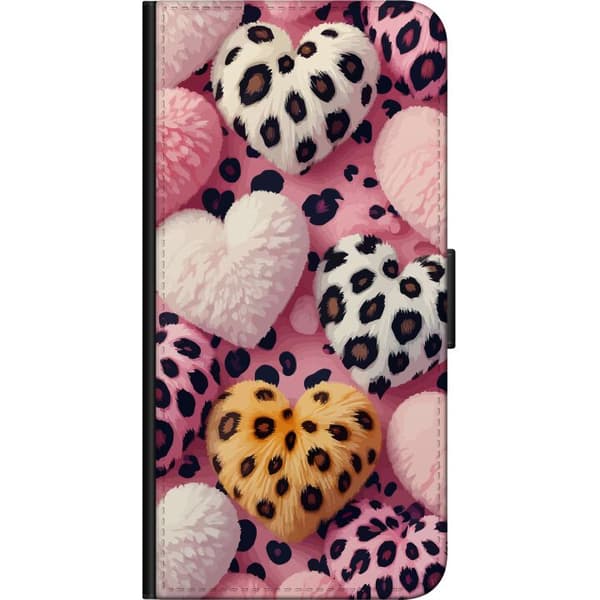 Kompatibel Tegnebogsetui til OnePlus 9 Pro Bløde hjerter med leopardmønster i pink, hvid og gul på lyserød baggrund
