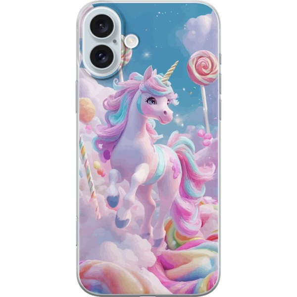 Apple iPhone 16 Plus Genomskinligt Skal Enhörning Candy Pastell Kawaii Motiv Söt Populär Färg Grafiskt Trend Barn Motiv Fantasy Art