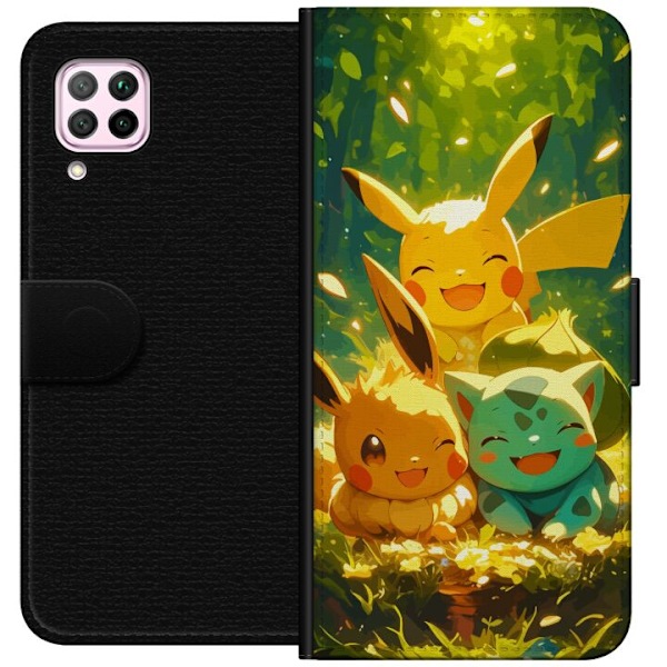 Huawei P40 lite Plånboksfodral Pixelmonster spelstil – färgstark design för retroälskande gamers
