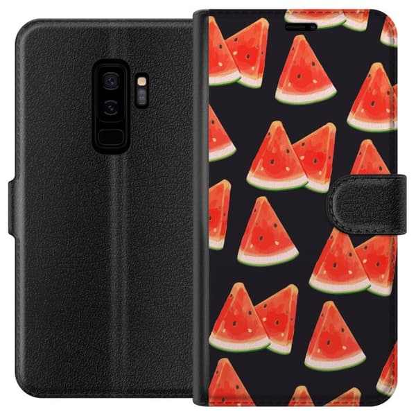 Kompatibel Tegnebogsetui til Samsung Galaxy S9+ Vandmelonmønster, sommerfrugtskiver, vandmelon, sommer, mønster, mørk baggrund
