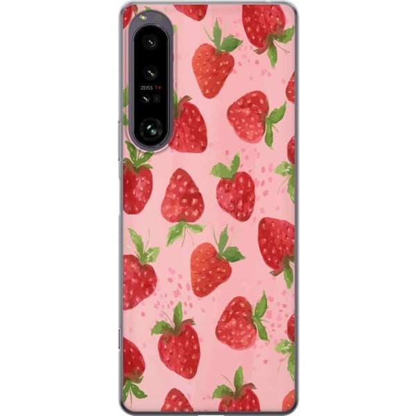 Sony Xperia 1 IV Genomskinligt Skal Strawberry Dreams – jordgubbsmönster i retrostil
