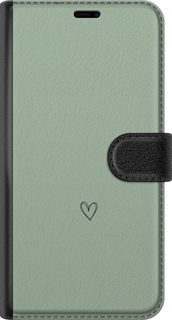Kompatibel Tegnebogsetui til Apple iPhone 12 Pro Minimalistisk sort håndtegnet hjerte centreret på en rolig lysegrøn baggrund grøn