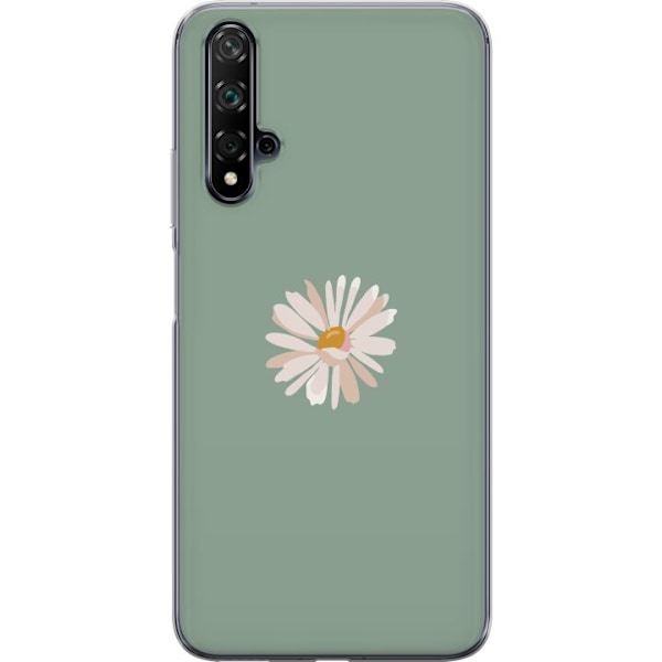 Huawei nova 5T Genomskinligt Skal Grön Minimalblomma – stilren blomma på grön bakgrund
