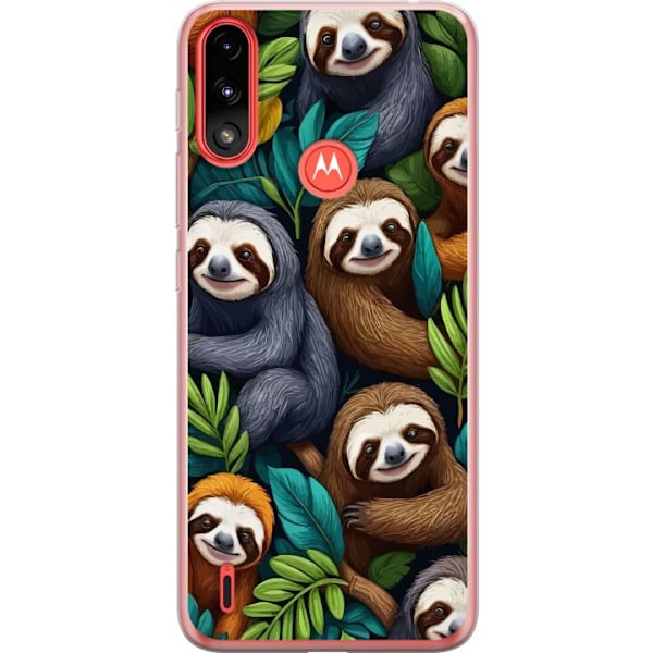 Motorola Moto E7 Power Läpinäkyvä kuori Sengångarstil - rentoutunut muotoilu söpöllä laiskiaalla