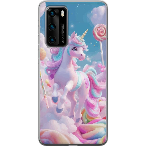 Huawei P40 Genomskinligt Skal Enhörning Candy Pastell Kawaii Motiv Söt Populär Färg Grafiskt Trend Barn Motiv Fantasy Art