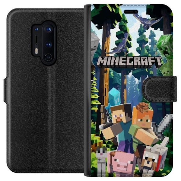 OnePlus 8 Pro Lompakkokotelo Minecraft-matkapuhelinkotelo metsällä ja pikselityylisillä hahmoilla