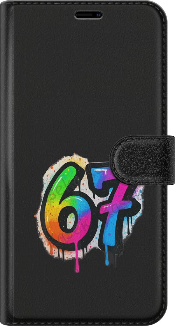 Kompatibel Tegnebogsetui til Apple iPhone 18 Pro Farverige graffitital 67 med neonfarver, farvestænk og dryppende effekt mod sort baggrund sort
