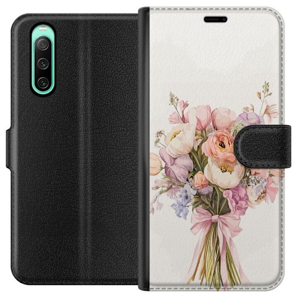Sony Xperia 10 IV Plånboksfodral Mobilskal med färgglad blombukett i romantisk stil