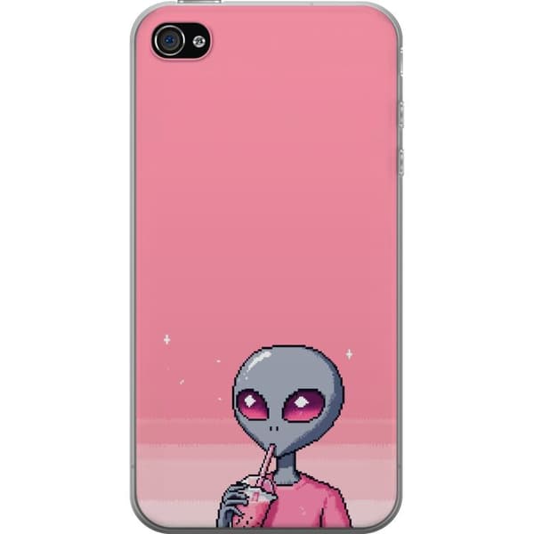 Kompatibelt Mobilskal till Apple iPhone 4 Pixelalien med rosa dryck rosa