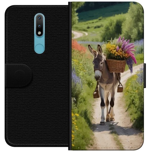 Nokia 2.4 Plånboksfodral Åsna Djurmotiv Rolig Design Naturmotiv Populär Dekor Humor Grafiskt Djurtema Exotiskt