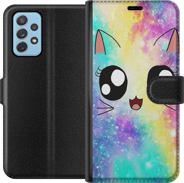 Kompatibelt Plånboksfodral till Samsung Galaxy A52 5G Cute Cat Galaxy