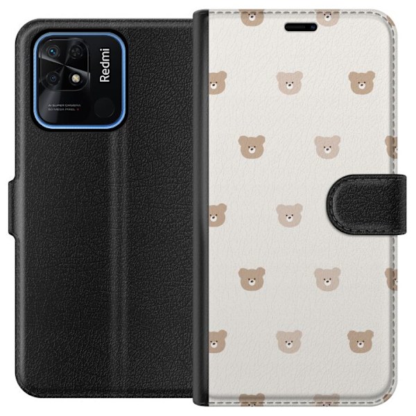 Xiaomi Redmi 10C Tegnebogsetui Teddybaggrund - søde teddybjørne mod en blød baggrund