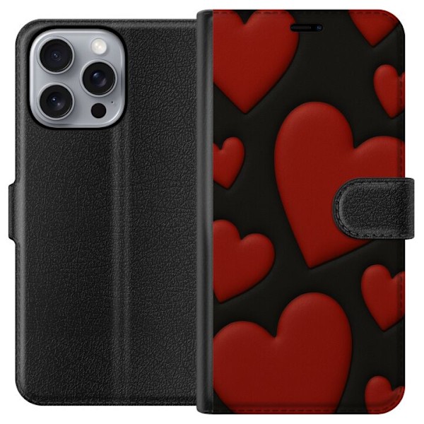 Apple iPhone 16 Pro Max Lompakkokotelo Punaiset Samettisydämet