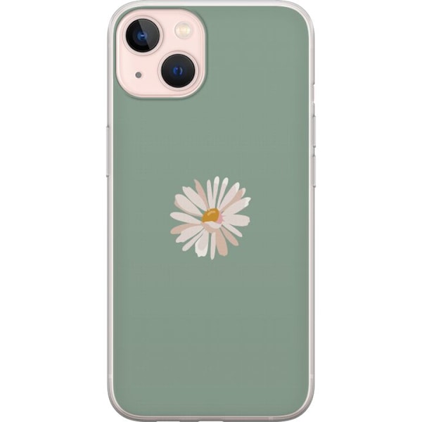 Apple iPhone 13 mini Genomskinligt Skal Grön Minimalblomma – stilren blomma på grön bakgrund
