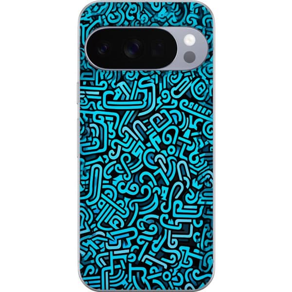 Kompatibelt Mobildeksel til Google Pixel 10 Pro Abstrakt blått graffiti mønster med moderne grafiske former blå