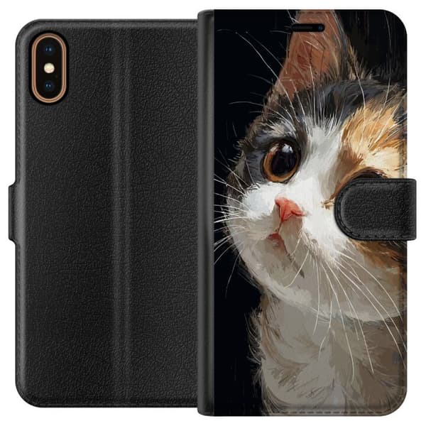Kompatibel Tegnebogsetui til Apple iPhone X Kunstnerisk portræt af trefarvet kat med store brune øjne mod sort baggrund sort